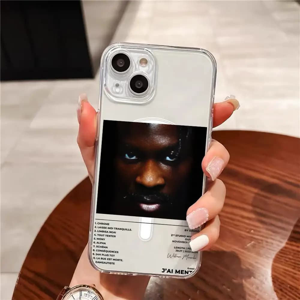 Cover per telefono Rapper D-Damso per iPhone 17 16 15 14 13 12 Pro Max Plus, custodia magnetica trasparente sottile con ricarica wireless