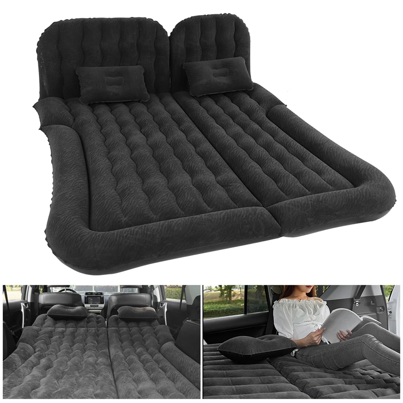Letto gonfiabile per auto 2-in-1 materasso da viaggio gonfiabile multifunzione cuscino per dormire morbido in PVC floccato per auto SUV