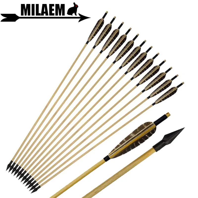 6/12 pz 32 pollici tiro con l'arco freccia in legno OD8mm 100Gr punta di freccia 5 pollici turchia piuma composto arco ricurvo accessori di tiro