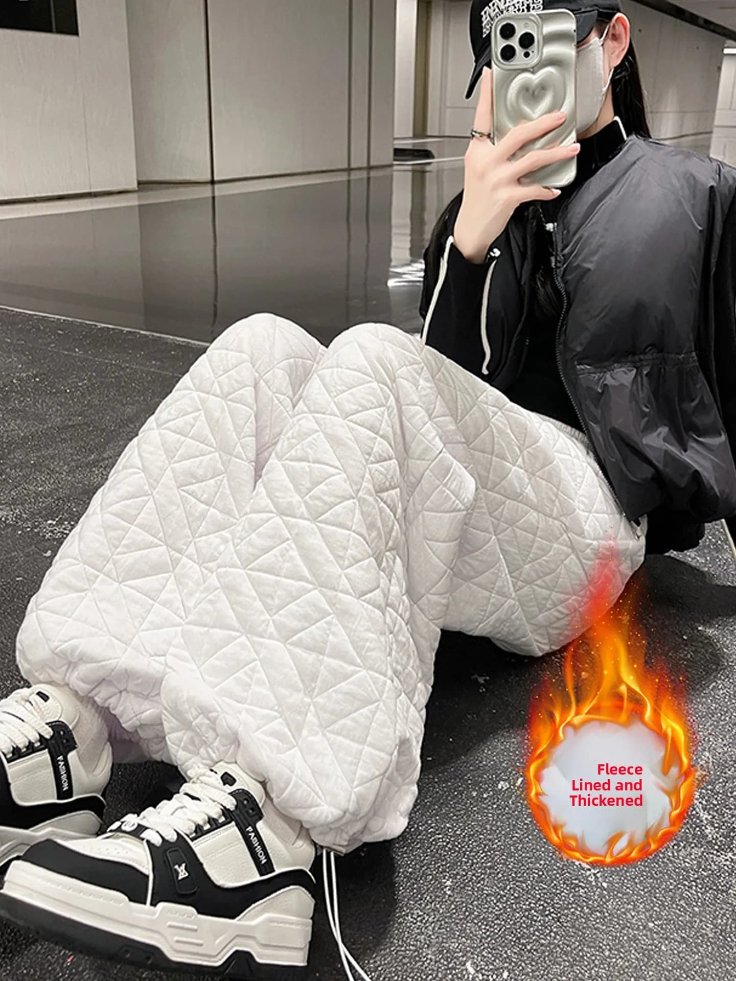 Women's Winter Wide Leg Pants Draping down Jacket Filled Cotton Thermal Straight Ski Trousers Polyester Fiber Commute Style