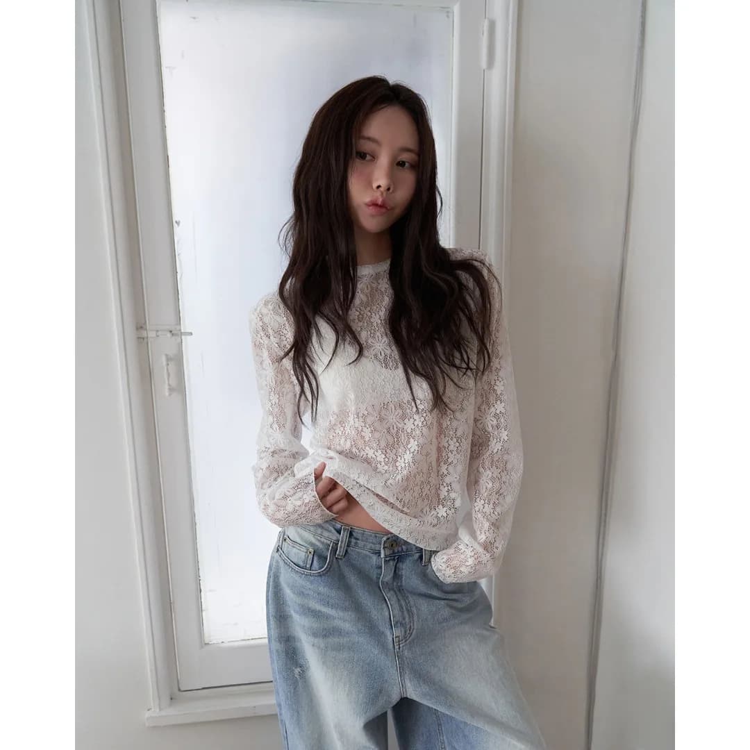 Casual round Neck Overhead Lace Sun Protection Top Versatile Korean Style Spring Autumn Winter Season Women's Fashion Sweater