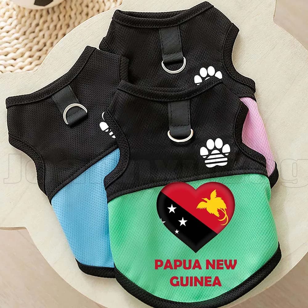 Papua Nuova Guinea: Camicia/Gilet per Animali Domestici Leggera e Confortevole per Tutte le Stagioni, in Rete Traspirante per Cani e Gatti con Anello a D per Guinzaglio e Protezione Zampe