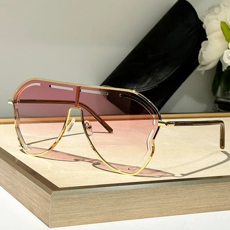 Oversized One-Piece Pilot Punk Sunglasses Women Big Frame 2025 Luxury Brand Hollow Sun Glasses For Ladies Shield Eyewear Shades
