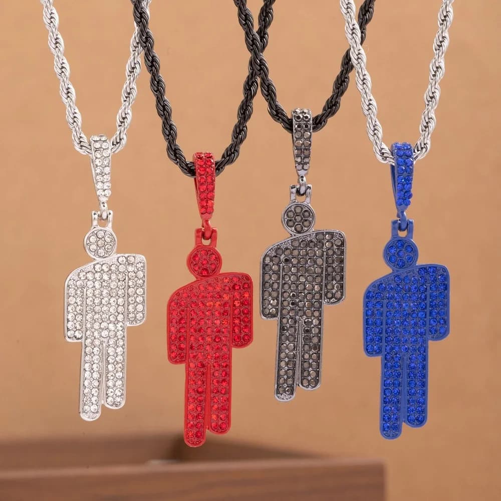 Collana con ciondolo con strass fuori centro del fumetto di lusso alla moda Pendenti unisex hip-hop alla moda Catena di blocco con pietre preziose all'ingrosso