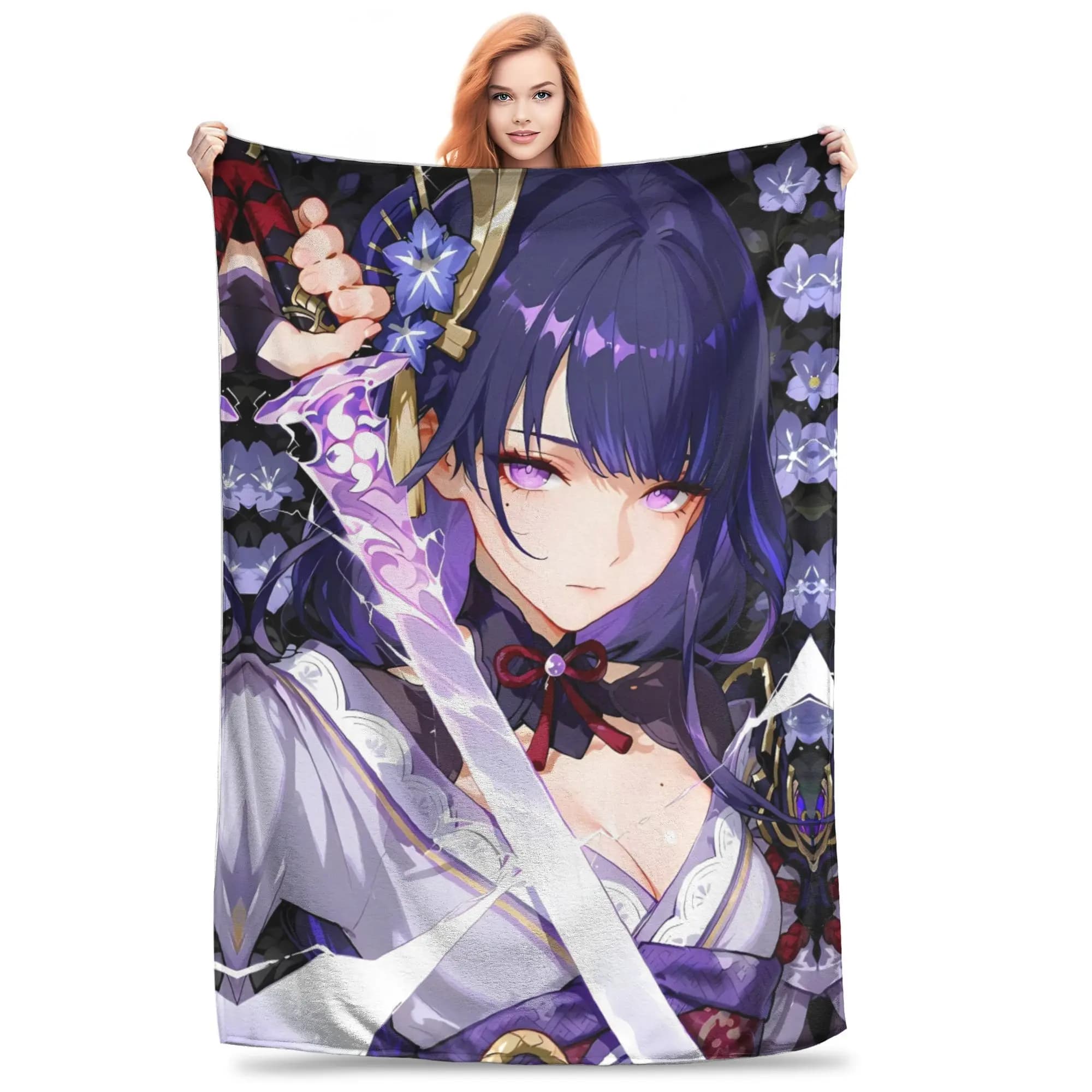 Raiden Shogun Genshin Impact Gioco Coperta di flanella Coperta super morbida per ragazzo Ragazza Soggiorno Copriletto Divano letto