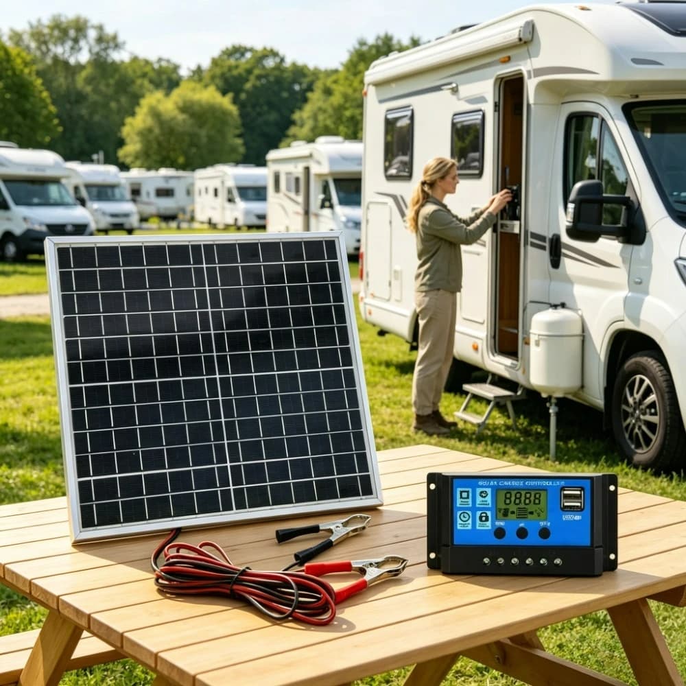 12W Monocrystalline Solar Panel Kit with 12V LCD Solar Charge Controller Alligator Clip Wires Aluminum Housing Off Grid Power