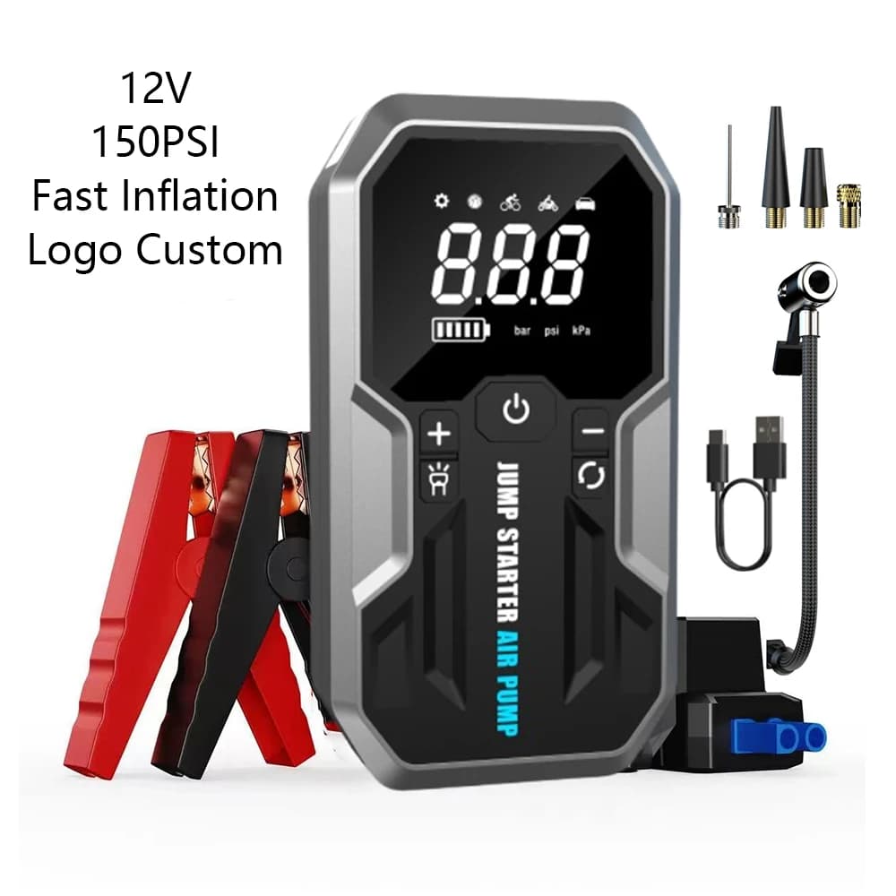 Avviatore d'Emergenza Portatile 20000mAh agli Ioni di Litio 12V 4000A per Auto, Moto e Camion con Luce LED e Pompa d'Aria 150PSI