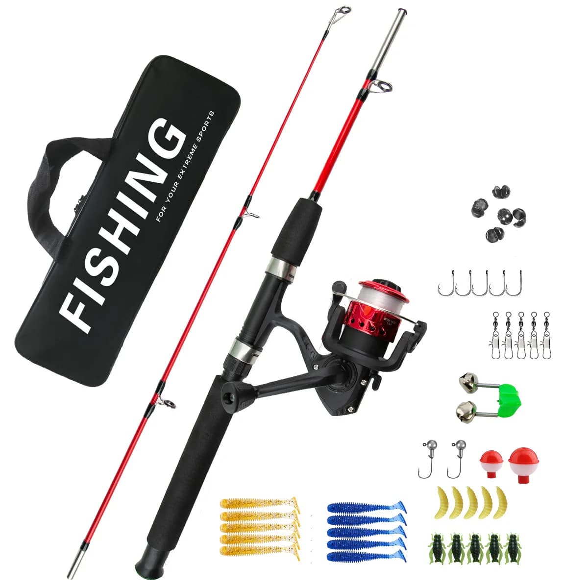 2 Sections Ice Fishing Rod Combo for Beginners, Long Cast Sea Spinning Lure Fishing Rod Complete Tackle Kit,Unfolded Length 1m