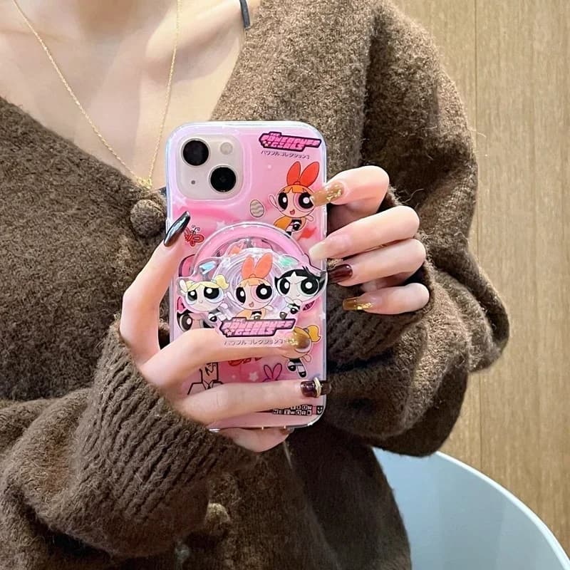 Simpatica custodia per telefono con supporto magnetico Magsafe per ricarica wireless The Powerpuff Girls per iPhone 15 14 13 12 11 Pro Max Cover rigida trasparente