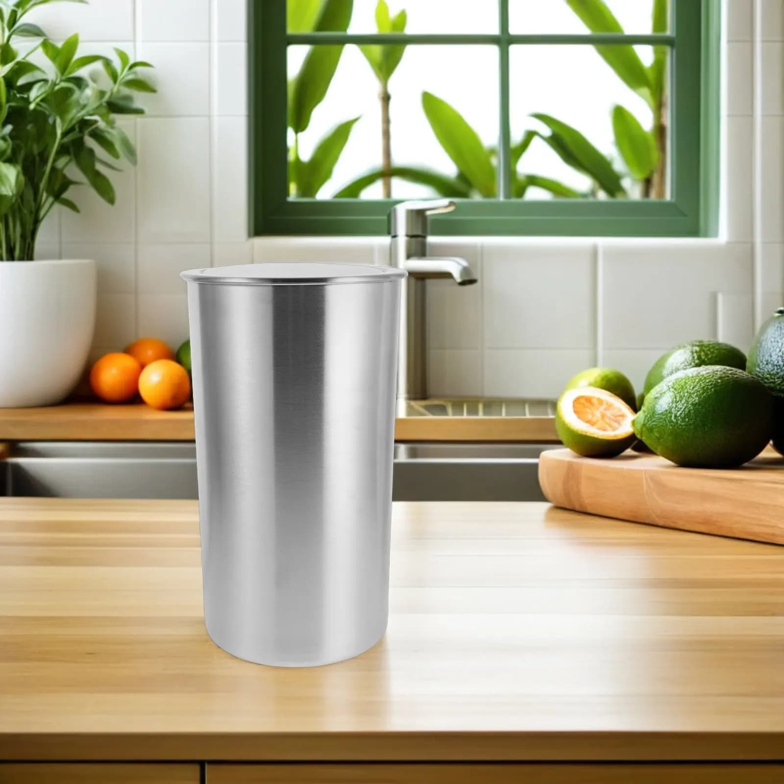 Cestino per Rifiuti Rotondo in Acciaio Inox da 5,5L con Coperchio Girevole, Integrato in Mobile da Cucina, Cestello per Rifiuti da Incasso nel Piano di Lavoro, Condotto per Rifiuti Integrato