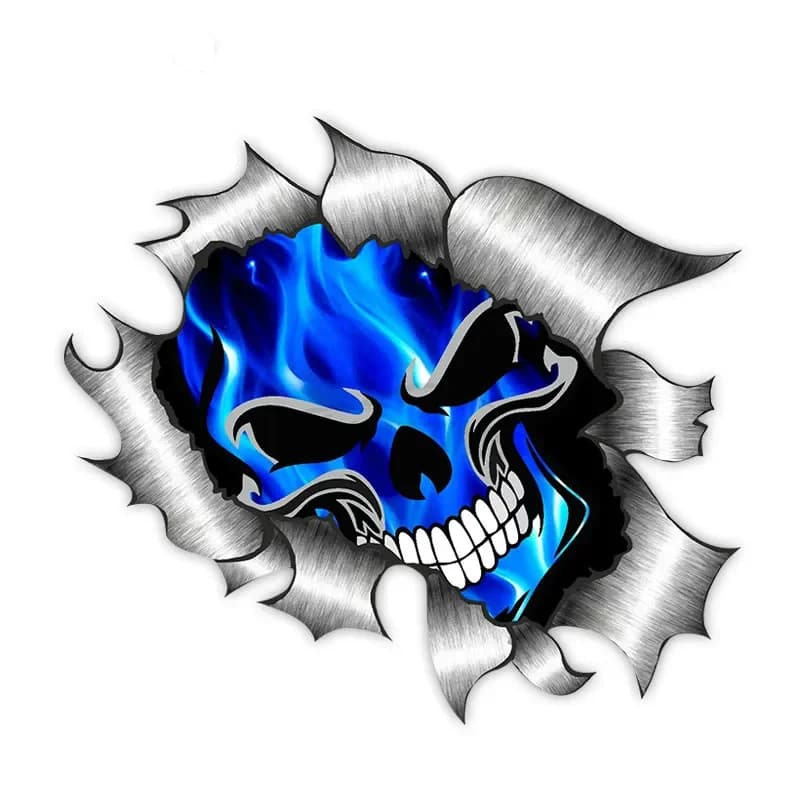 Car Stickers Decor decals for motorcycle skull and flame blue electric decorative accessories PVC creative waterproof, 13cm * 13cm
