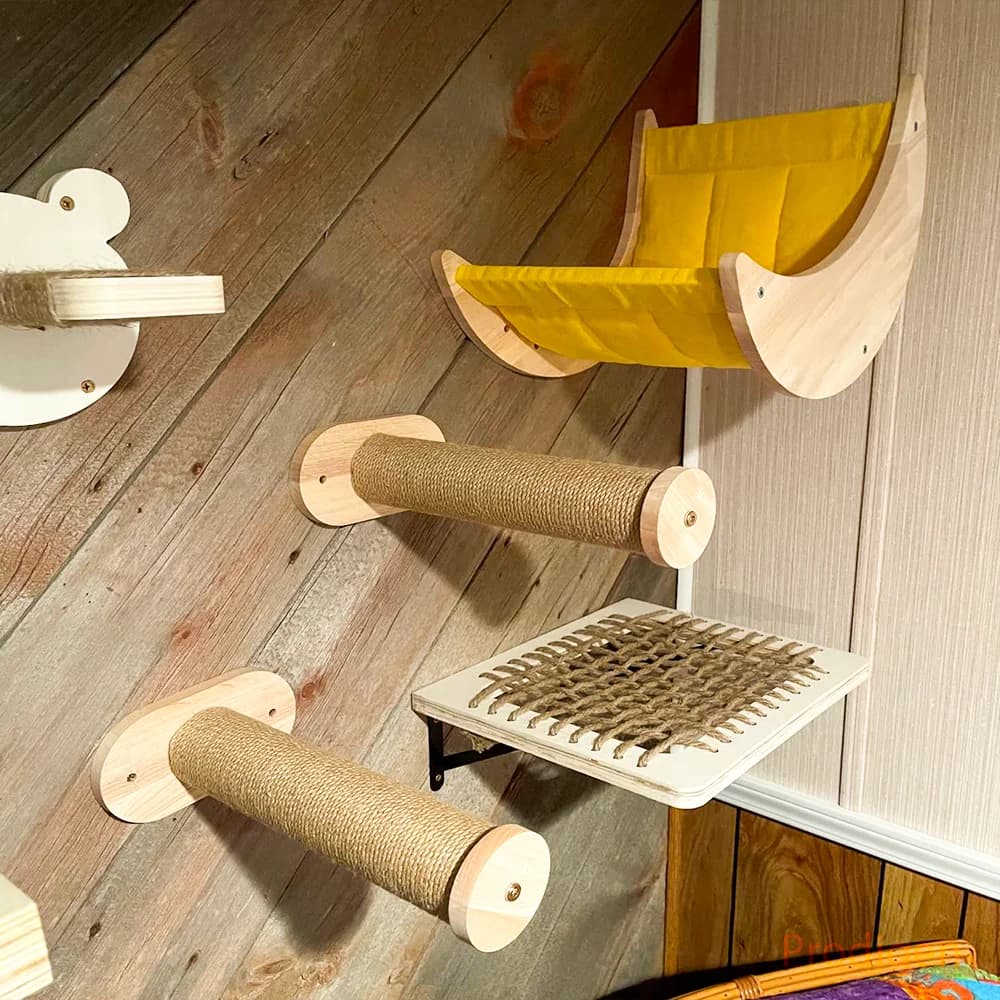 Amaca montata per mobili da parete antigraffio per gatti per gatti di grandi dimensioni o gattini, posatoi per alberi da arrampicata in legno, letti, set per scale in sisal