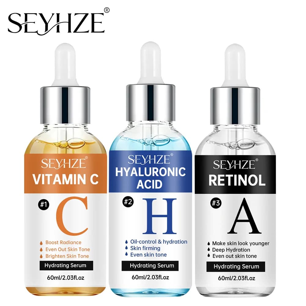 SEYHZE Moisturizing Day Night Serum 3 pcs A skincare product formulated with Niacinamide, Collagen, Ceramides, Hyaluronic Ac