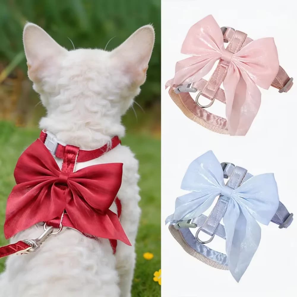 1Pcs 120cm Cat Harness Leash Set with Big Bow Cute Pet Vest Chest Walking Outdoor Small Dog Kitten Breathable Soft Safety Strap