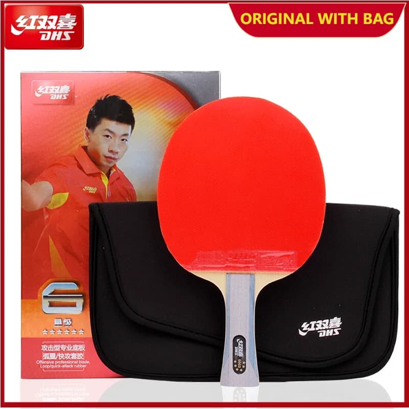 DHS 6002 6006 racchetta da Ping Pong con Hurricane 8 e manico in gomma ad arco di latta FL Shake Hold mazza da Ping Pong con custodia