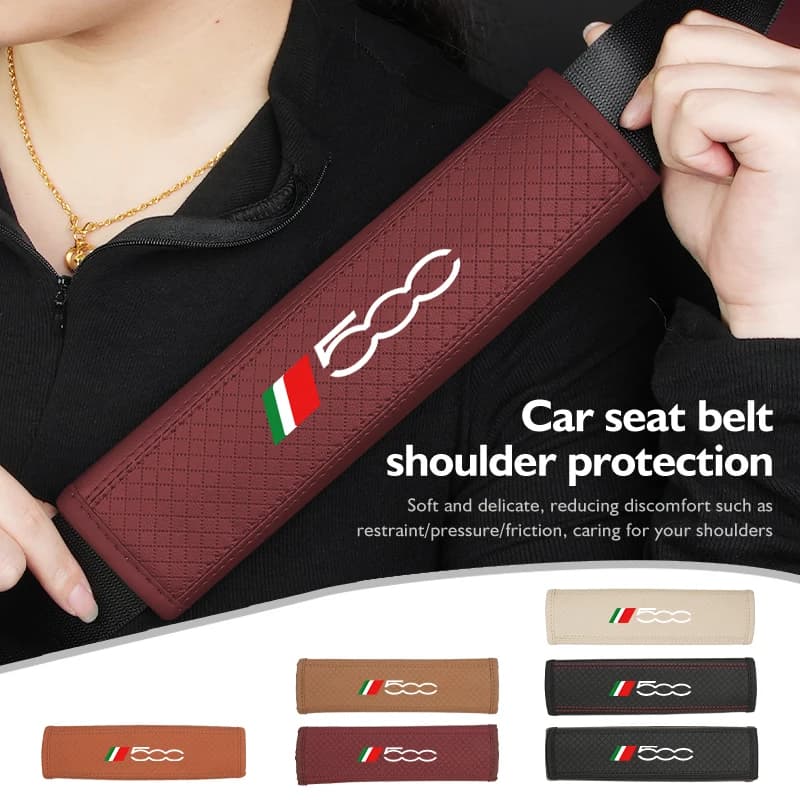 For Fiat 1/2PCS Car Seat Belt Cover Shoulder Leather Protect Case Interior Accessories 500 500C 2012 500X 500L Abarth 695