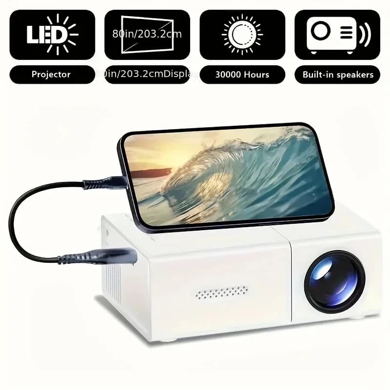 1080P LED Mini Projector with Remote Control 4K HD Video Projector Smart Mobile Projection Tool for Outdoor Camping Movies