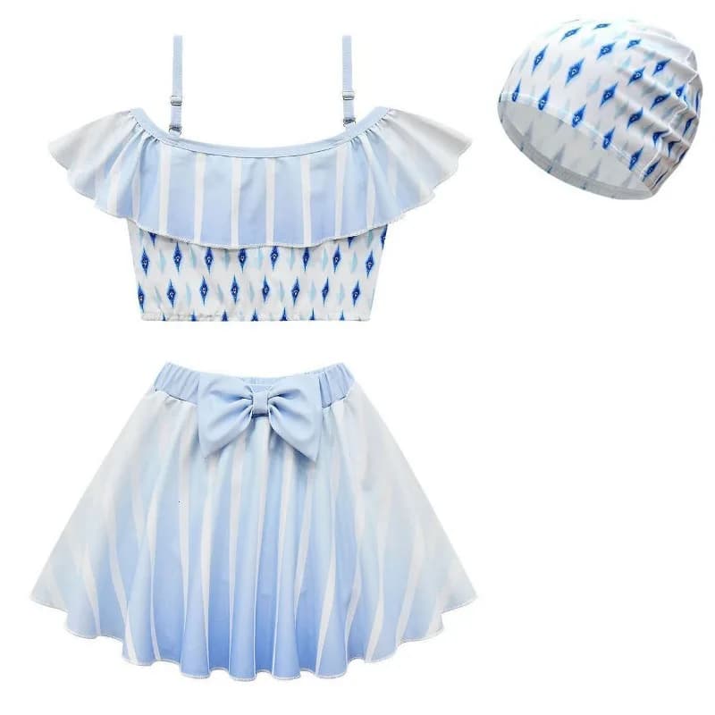 Set 3 Pezzi Estivo per Bambine: Canotta, Gonna e Cuffia da Nuoto, Costume da Bagno Stile Principessa 2 Pezzi per Bambine
