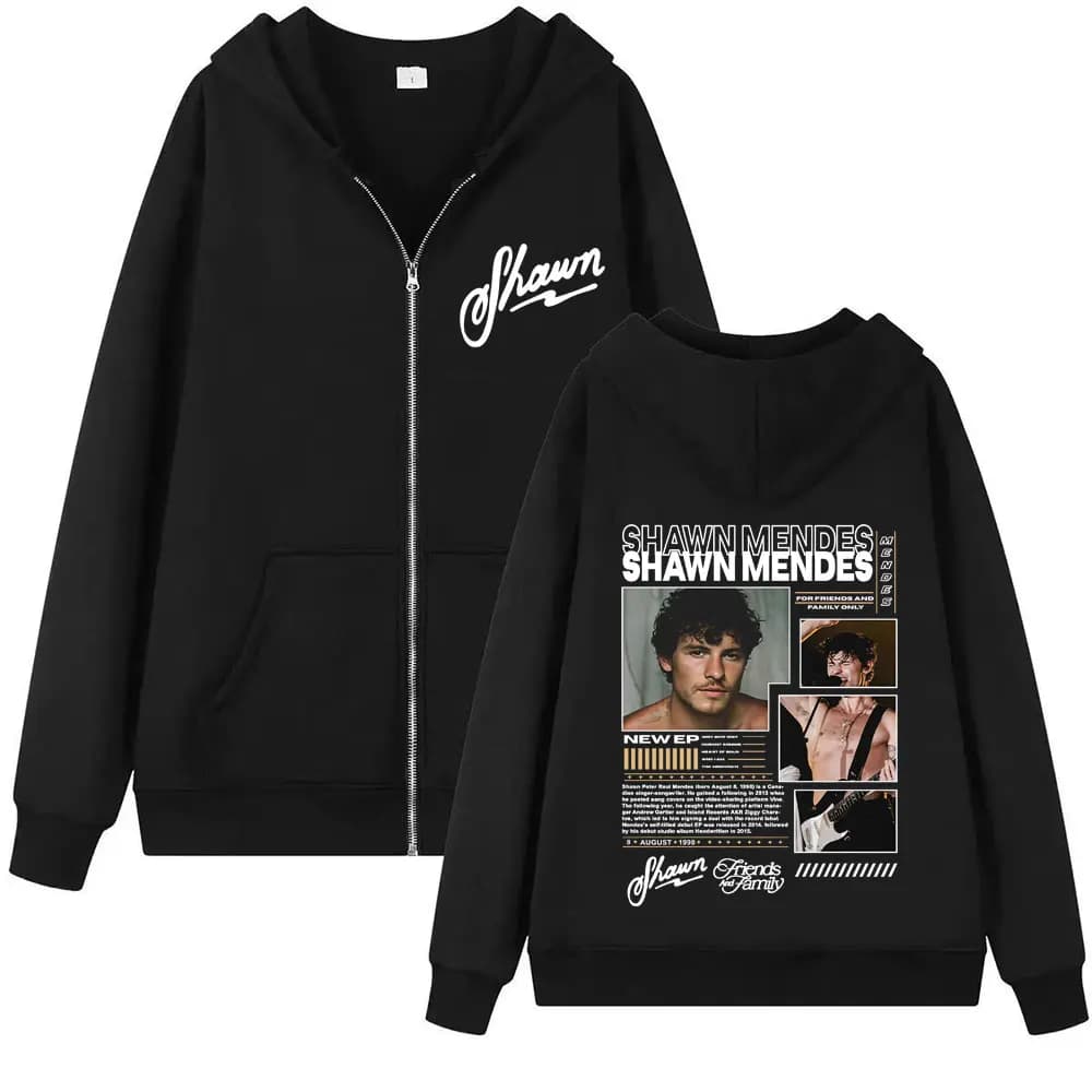 Cantante Shawn Mendes Album Tour 2025 Felpe con zip grafiche Uomo Moda Hip Hop Felpa oversize Manica lunga Pullover con cerniera