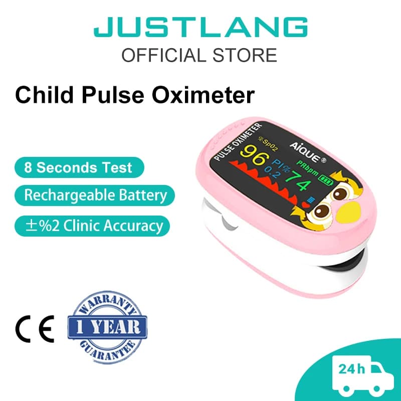 JUSTLANG Digital Cartoon Oximeter Rechargeable Fingertip Pulse Blood Oxygen Saturation Monitor Rate Health Care Adult Child