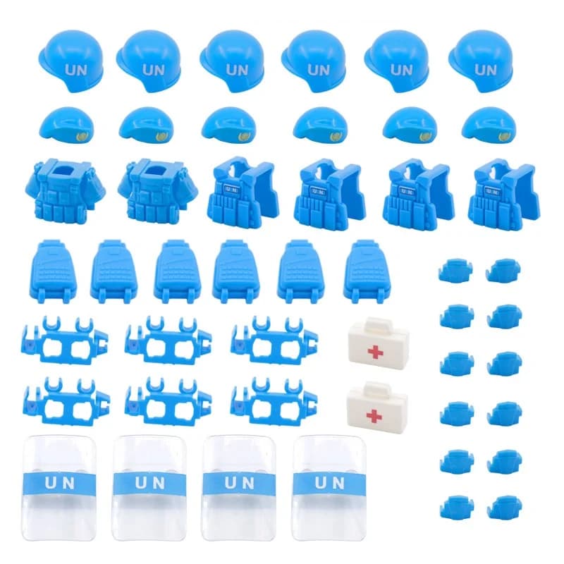 UN forza di pulizia della pace berretto gilet antiproiettile soldato dell'esercito MOC mini figure militari accessori building block mattoni ragazzi giocattoli