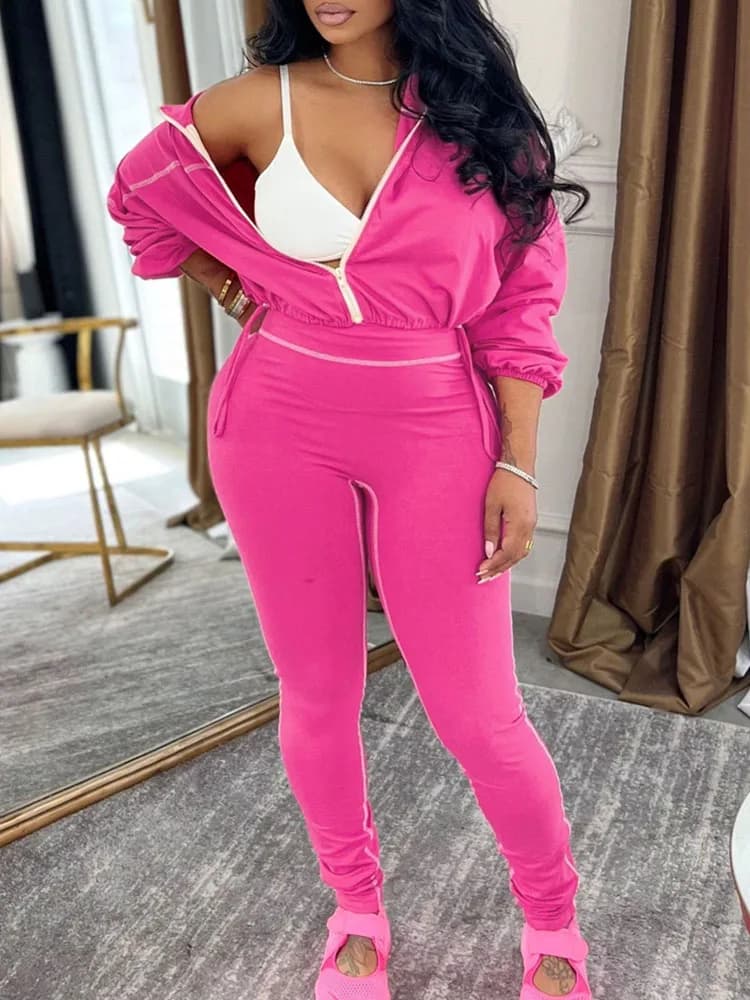 Doyerl Striped Casual Outfits for Woman 2 Piece Set Sporty Fitness Joggers Zipper Jacket Top and Sweatpants Sets Tracksuit