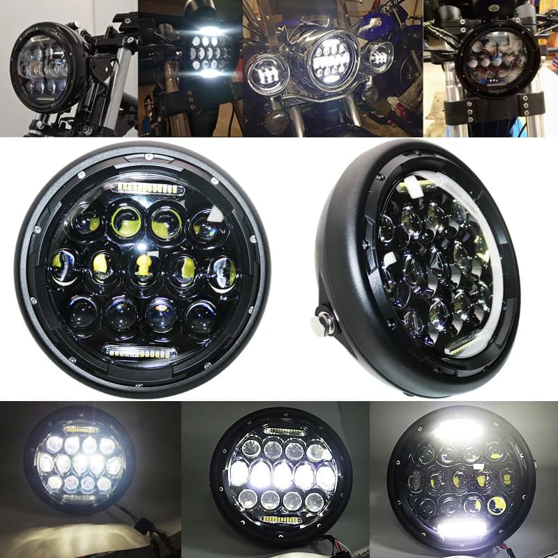 Faro per moto a LED da 7 pollici Faro universale rotondo da 7,5 pollici per Cafe Racer Bobber Honda