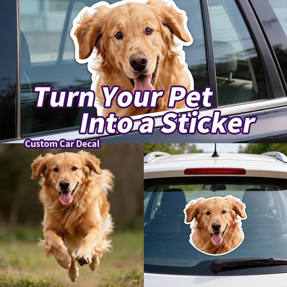 Adesivo Personalizzato per Auto con Foto di Animali Domestici, Decalcomania in PVC Impermeabile per Cani e Gatti, Adesivo Personalizzato per Finestrini, Paraurti e Laptop
