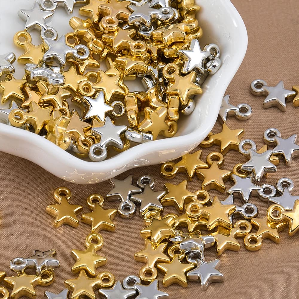 100pcs 200pcs/lot CCB Plastic Star Bead Charm Gold Silver Plated Small Pendant for Necklaces Jewelry Making DIY Accessories