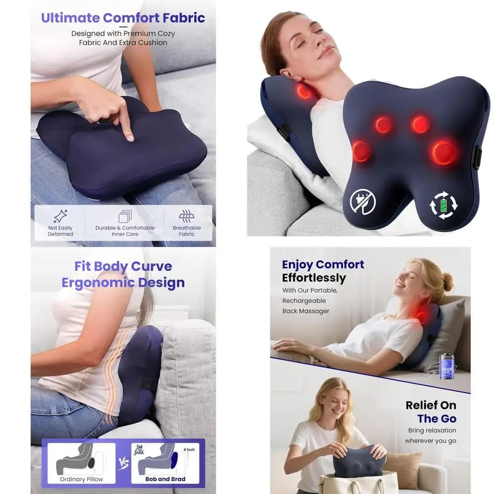 Heat & Shiatsu massager for neck and back, cordless and FSA/HSA Eligible, pillow for relieving deep fabrics, ideal Christmas gift