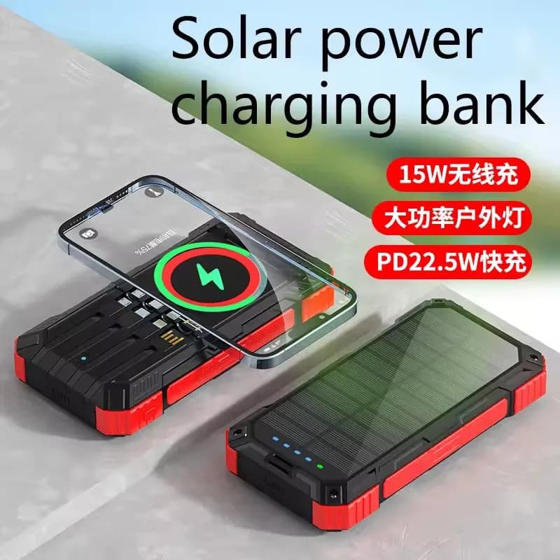 Power bank con pannelli solari, caricabatterie solare wireless per telefono 68000mAh con illuminazione esterna, caricabatterie per telefono 15W con ricarica wireless