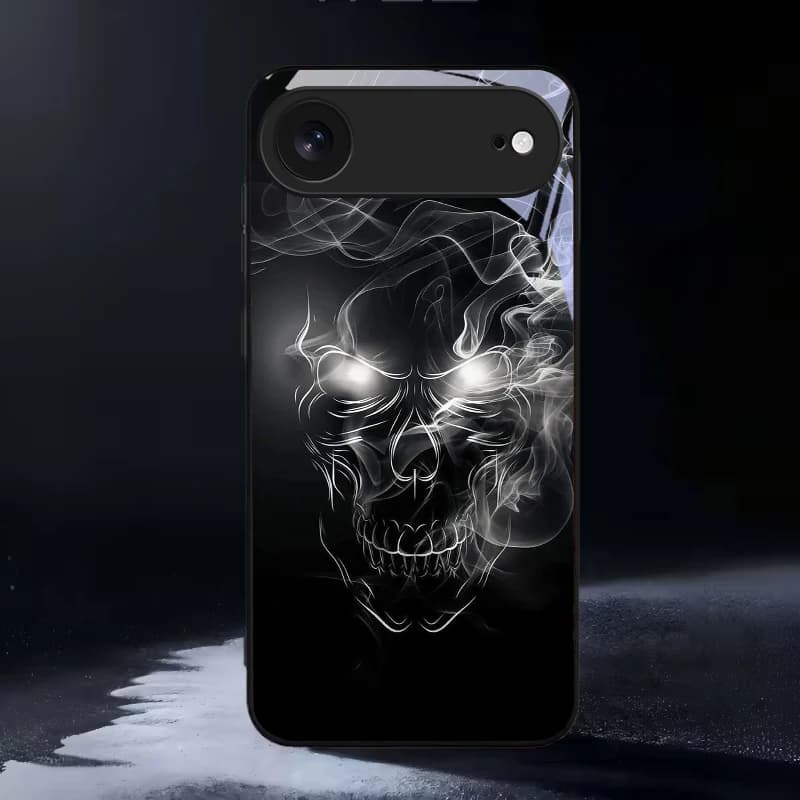 Neon Smoke Skull Art Black Glass Phone Case For iPhone 11 Pro 12 13 mini 14 15 Pro Max 16 E 17 Air XS Max XR 8 7 Plus Xs Cover