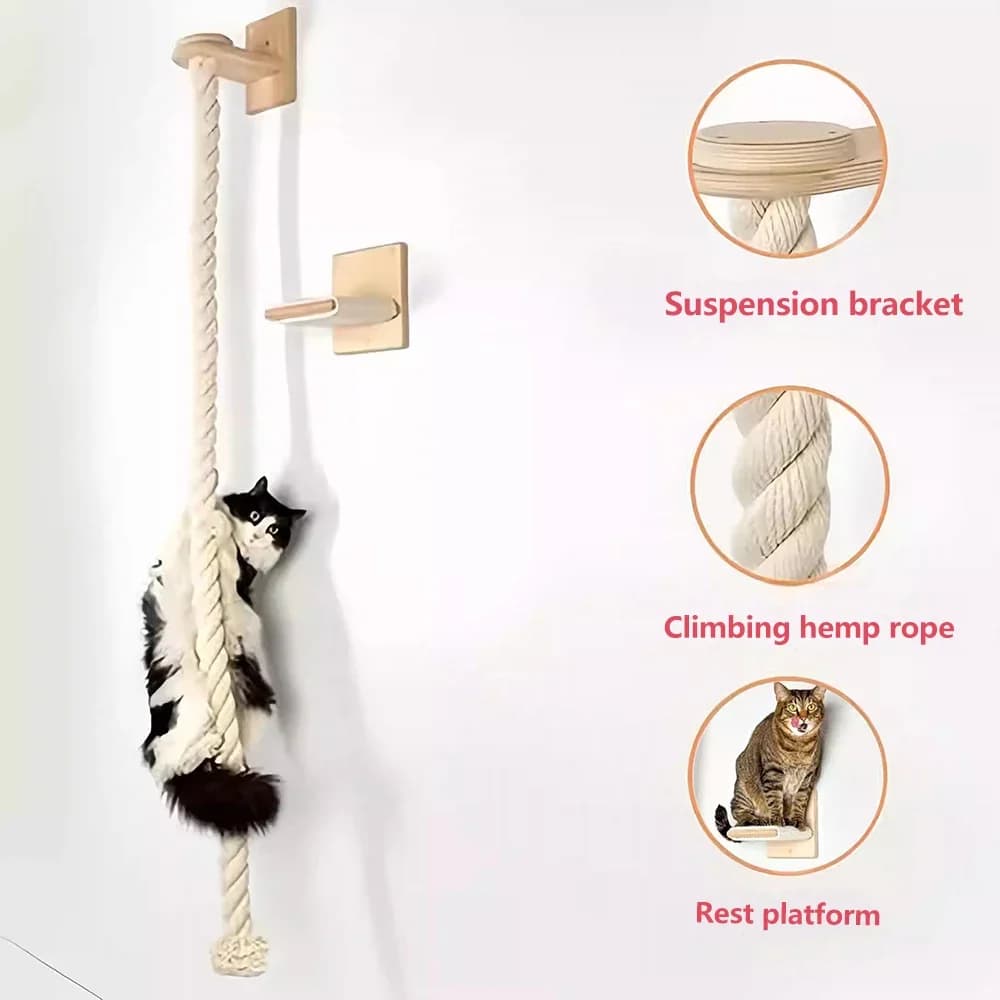 Cat Climbing Wheel for Cats Solid Wood Cats Climbing Rastrellier for cats rope sky-high scale for cat rope large platform for jumping for wall mounted cats