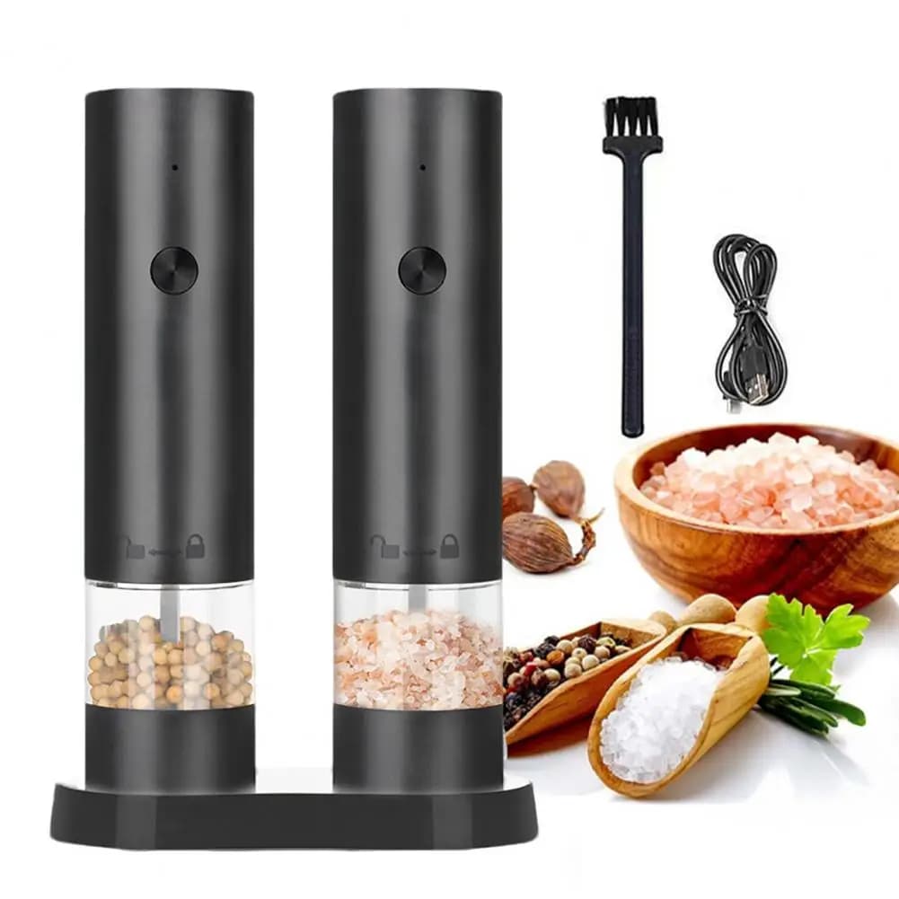 Set di macinapepe e macinasale elettrici con luce LED integrata, macina spezie a grossore regolabile, ricaricabile, essenziali per la cucina.