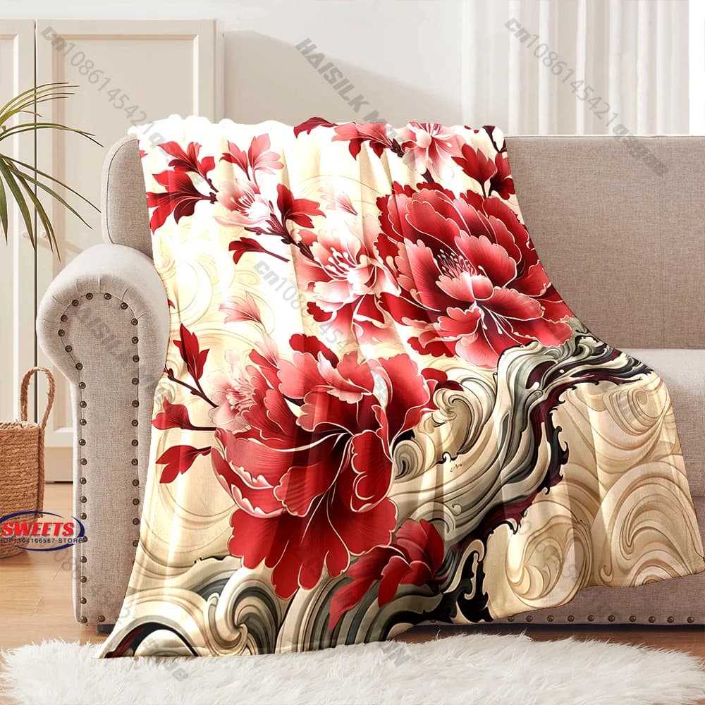 Elegante coperta floreale con peonie, diverse misure, coperta decorativa per divano, camera da letto, soggiorno, per bambini e adulti, regalo raffinato