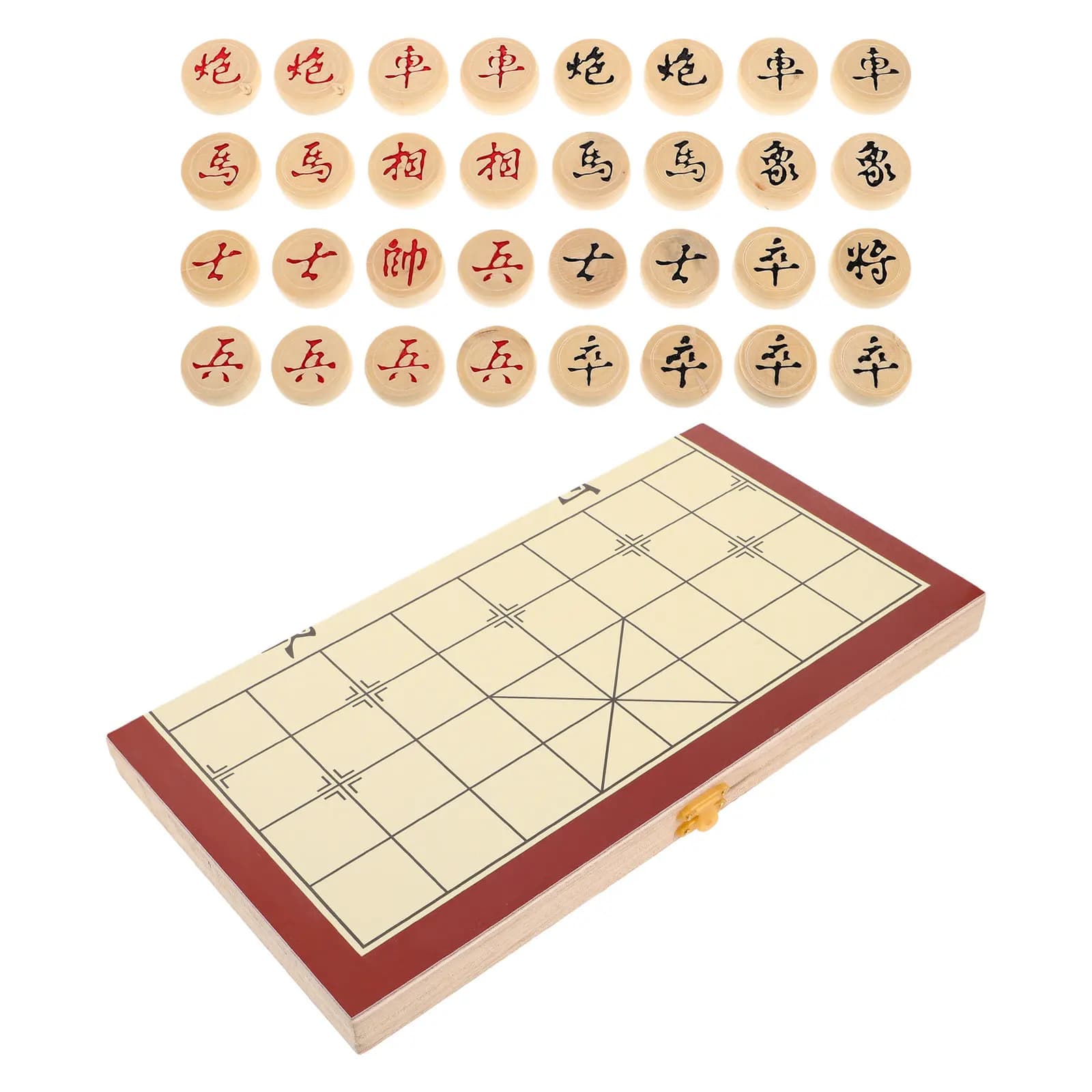 Wood Chinese Chess Set Xiangqi Folding Board with Integrated Piece Storage Space Saving Portable Design for Travel Home