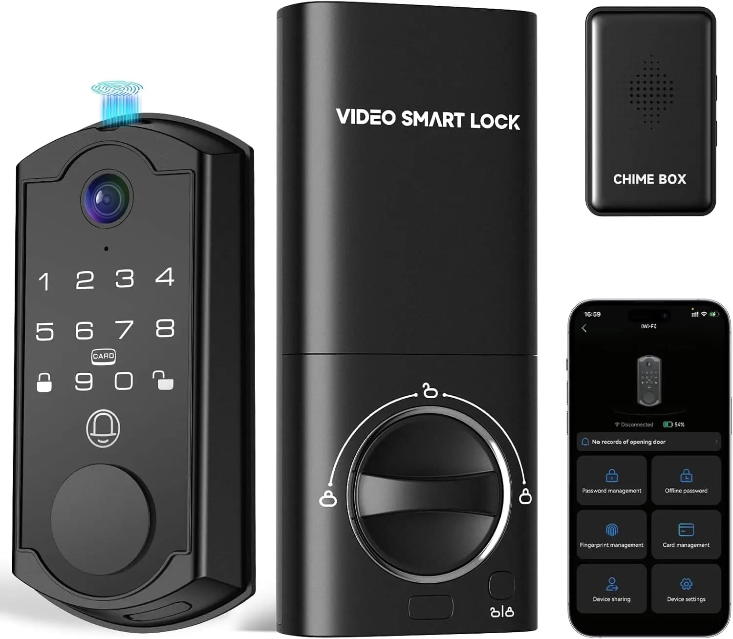 Serratura Intelligente con Telecamera, Tastiera per Impronte Digitali, Controllo App, Videocitofono, Chiusura Automatica per Porta d'Ingresso