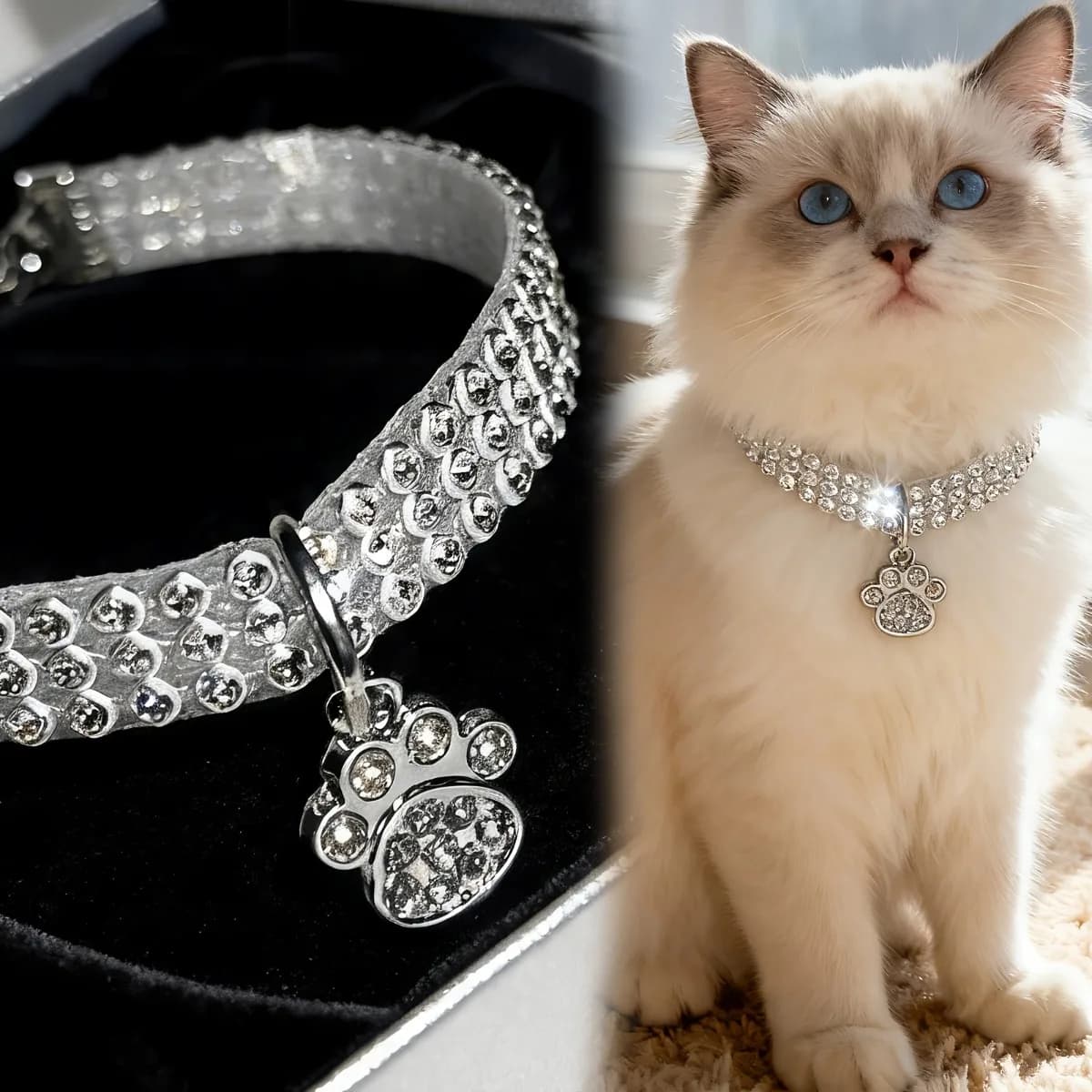 Collana con Ciondolo a Forma di Zampa di Gatto, in Lega con Strass, Gioiello Scintillante alla Moda, Regalo per Donne e Amanti degli Animali