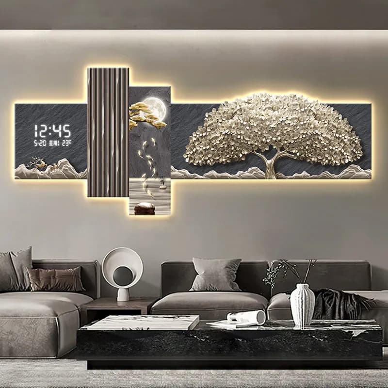 Orologio Decorativo a LED a Forma di Albero della Fortuna, Decorazione per Casa, Soggiorno, Camera da Letto, Sfondo Divano, Murale Adatto