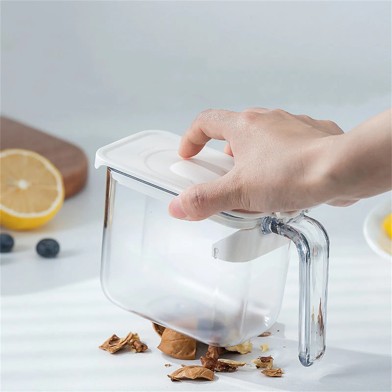 Contenitori per condimenti trasparenti vasi, contenitori per barattoli per condimenti con coperchi e cucchiai, scatola per condimenti di contenitori per zuccheriera per cucina