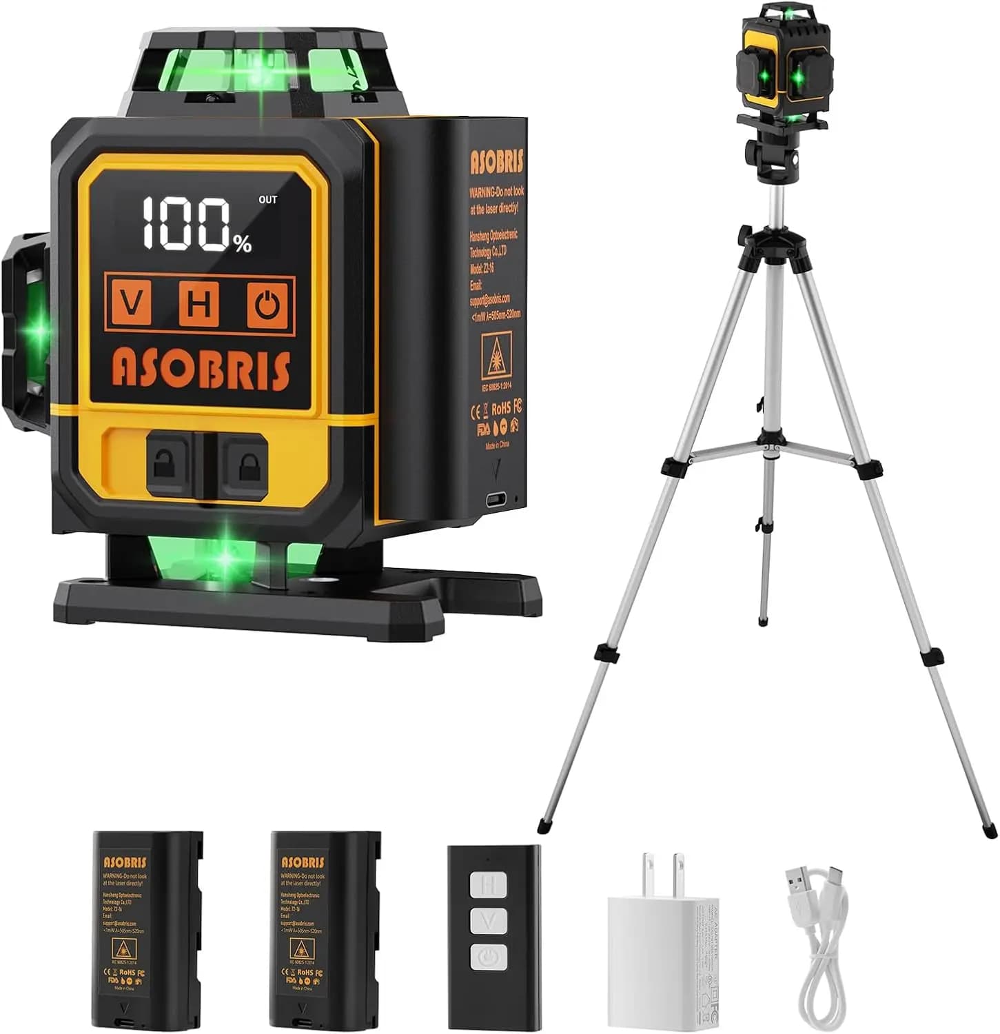 Livella Laser Verde 4D con Treppiede, Schermo LCD Touch e Batteria Ricaricabile per Edilizia