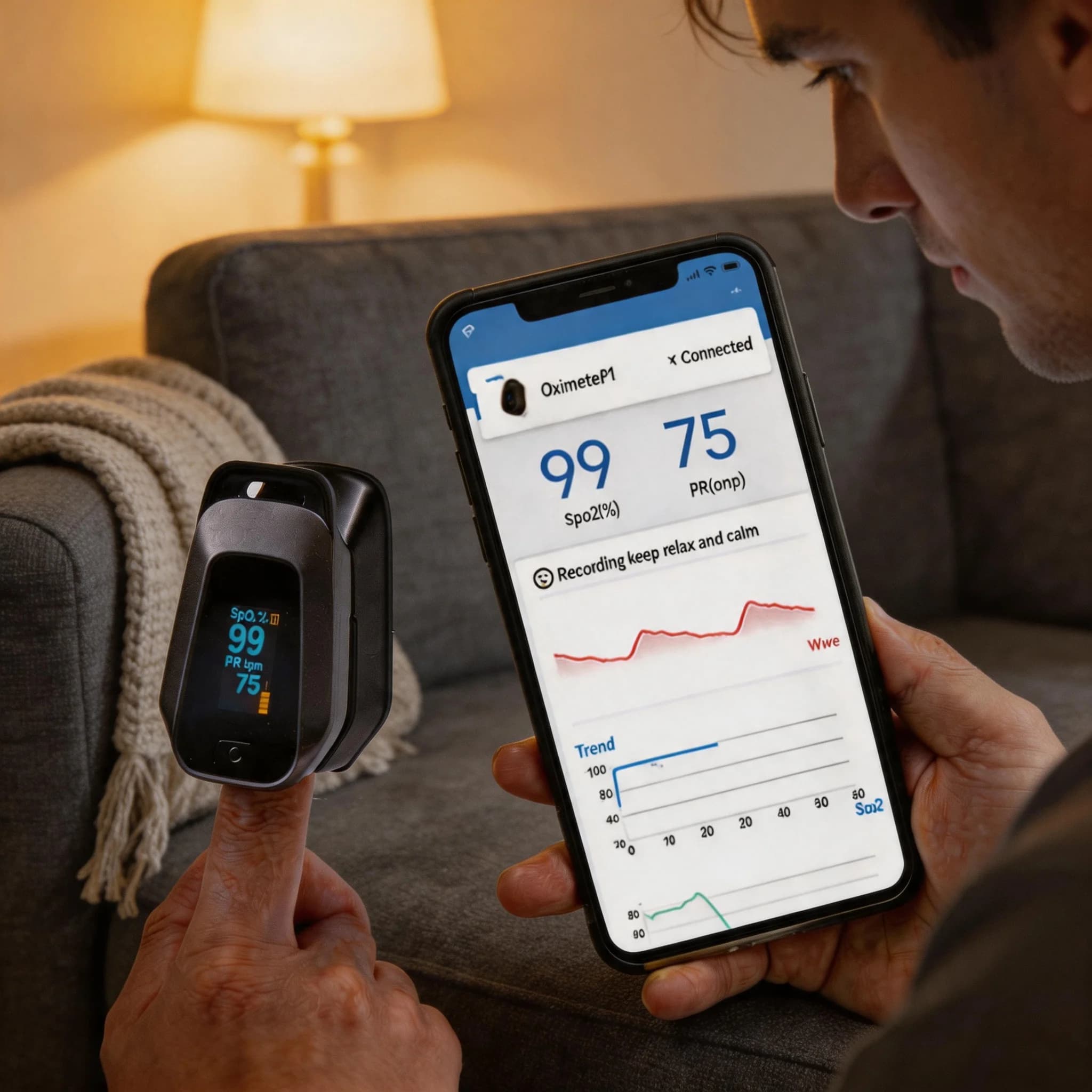Ossimetro da dito portatile JianYouCare con trasmissione wireless Bluetooth, misuratore di SpO2 e PR, pulsossimetro da dito.
