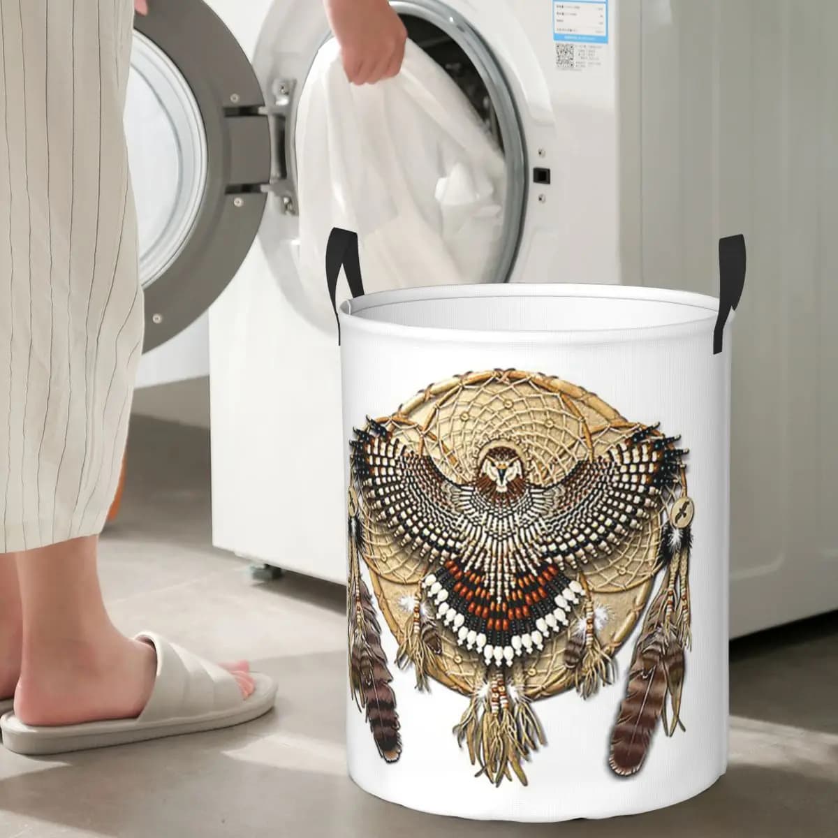 Red-Tail Hawk Dreamcatcher Mandala Foldable Laundry Baskets Dirty Clothes Toys Storage Basket Large Waterproof Hamper