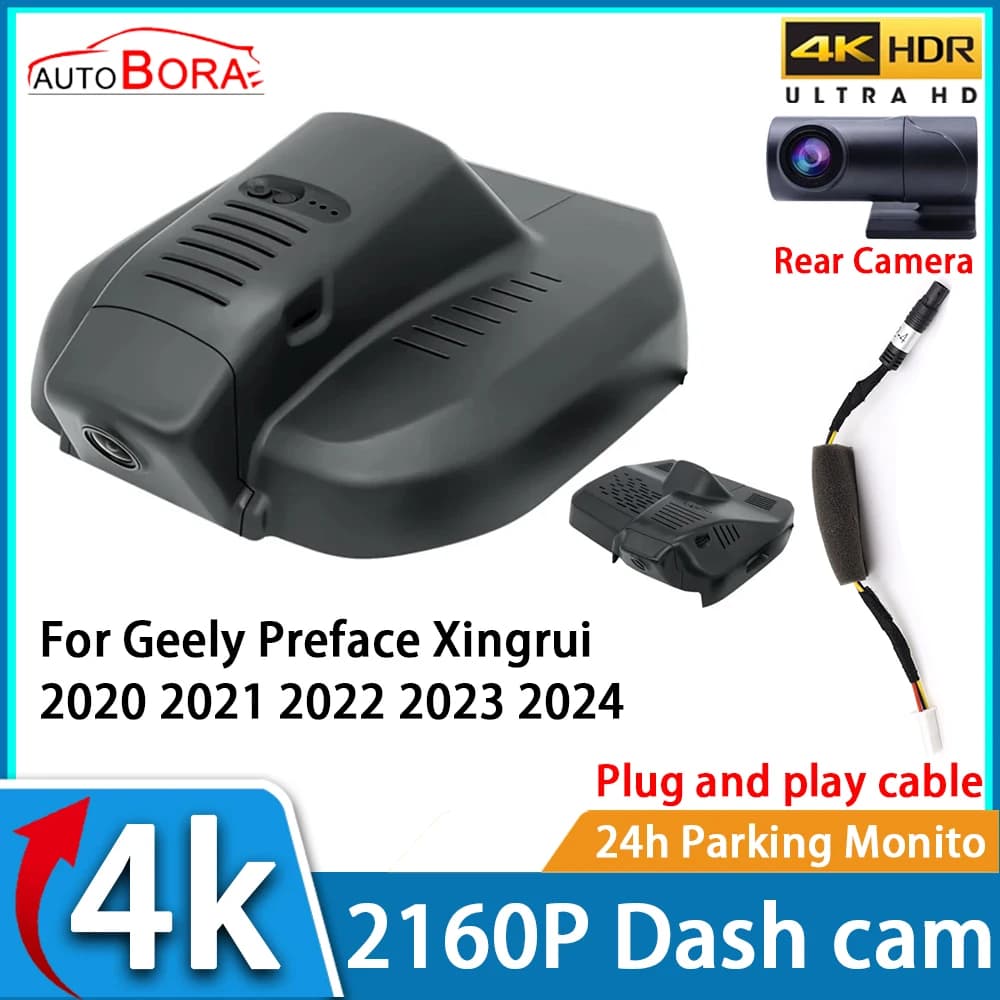 ZhuCamX Car Video Recorder Night Vision UHD 4K 2160P DVR Dash Cam for Geely Preface Xingrui 2020 2021 2022 2023 2024