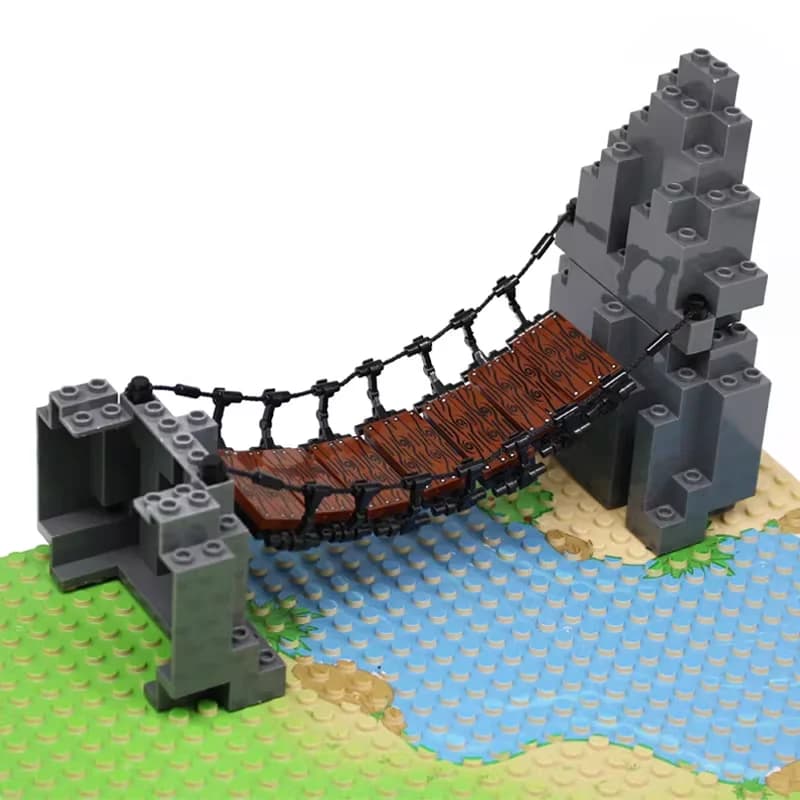 Set Modello MOC Ponte della Montagna con Scala, Ponte a Catena in Ferro, Ponte a Catena Bloccabile, Ponte a Gru, con Blocchi da Costruzione e Parti Fai-da-te