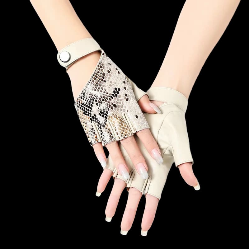 Women's Genuine Leather Fingerless Gloves Fashion Cool Half‑Finger Gloves For Driving Motorcycle Biker Outdoor Fitness Dance