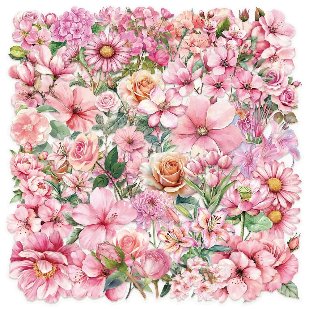 10/30/50 Pezzi Adesivi Trasparenti Rosa con Fiori Romantici, Decorazioni Estetiche per Bottiglie d'Acqua, Laptop, Telefoni, Graffiti