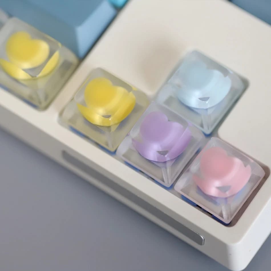 4pc Cute Love Heart Resin Covers For Cherry MX Switch Handmade Mechanical Game Keyboard 1.25u Ctrl Backlit Covers Girl Gift
