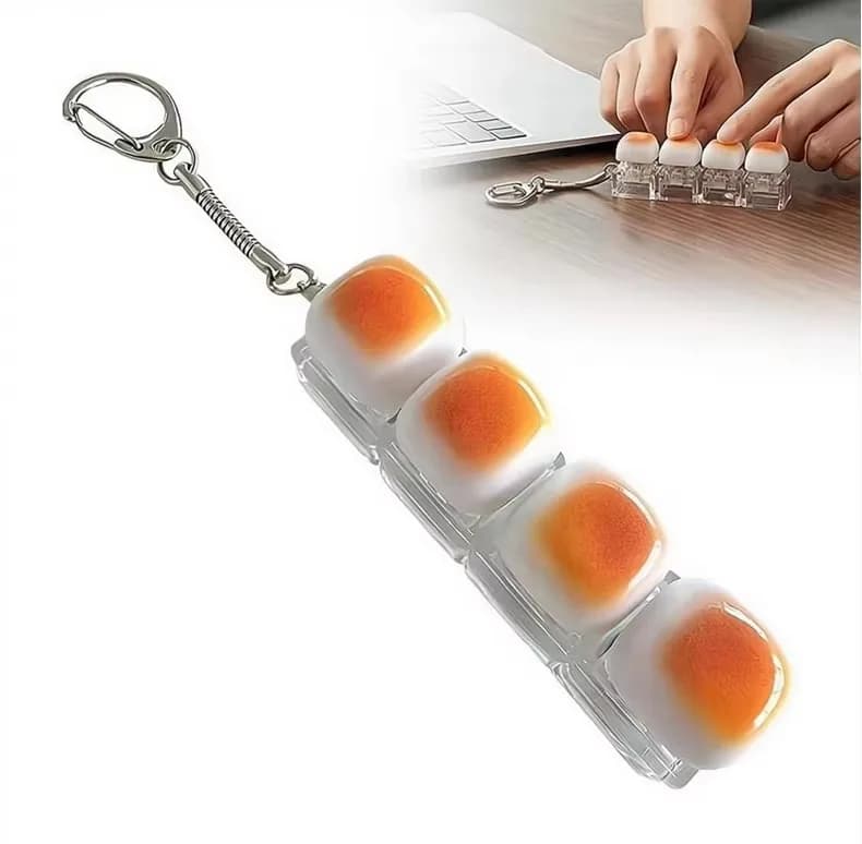 Bread Keycap Stress Relief Clicker Keychain Mechanical Keyboard Button Fingertip Decompression Sensory Toy Party Favor Gifts