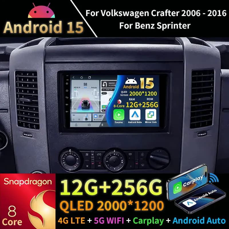 Android 15 Autoradio Per Benz Sprinter Per Volkswagen Crafter 2006 - 2016 GPS 360 Macchina Fotografica Lettore Multimediale Navi Wireless Carplay